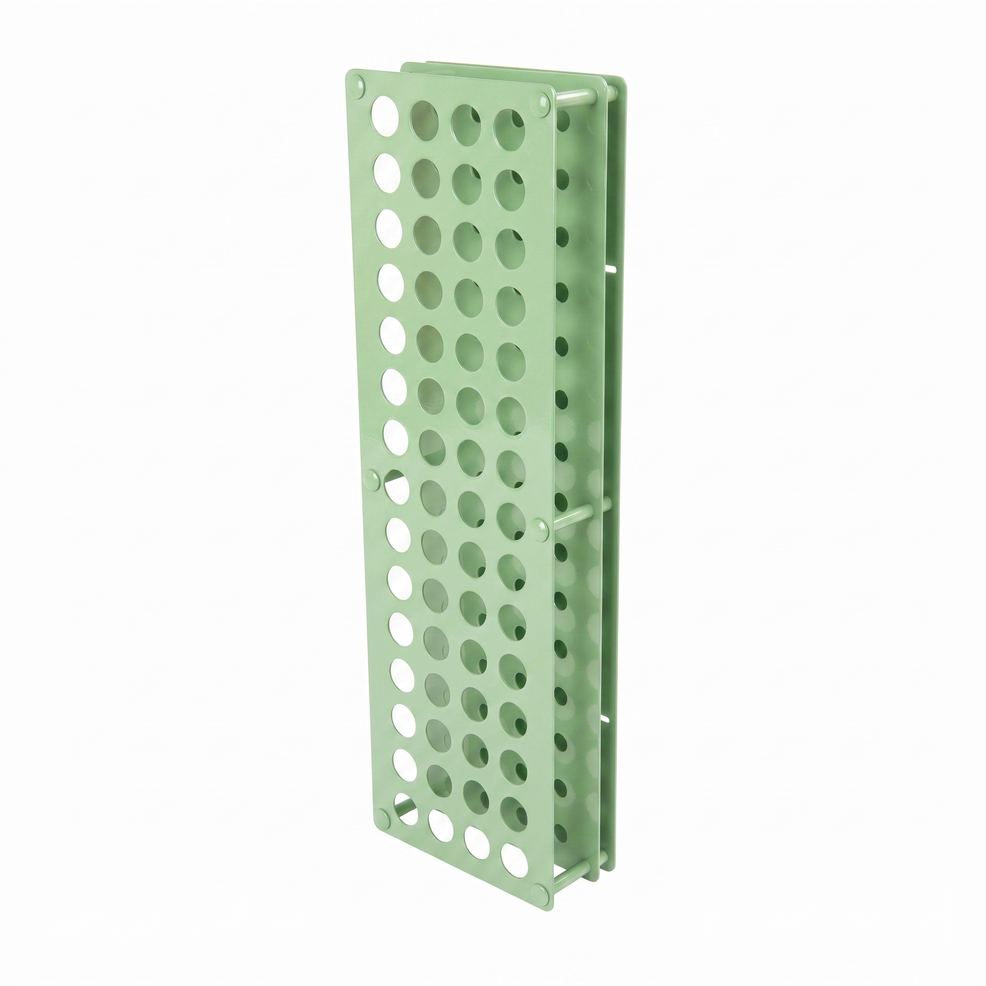 Pistachio green Tattoo Ink Bottle Holder by GG Workshop — 60-hole powder-coated steel rack, angled product photo