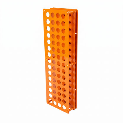 Orange Tattoo Ink Bottle Holder by GG Workshop — 60-hole powder-coated steel rack, angled product photo
