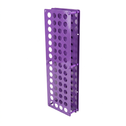 Purple pink violet Tattoo Ink Bottle Holder by GG Workshop — 60-hole powder-coated steel rack, angled product photo