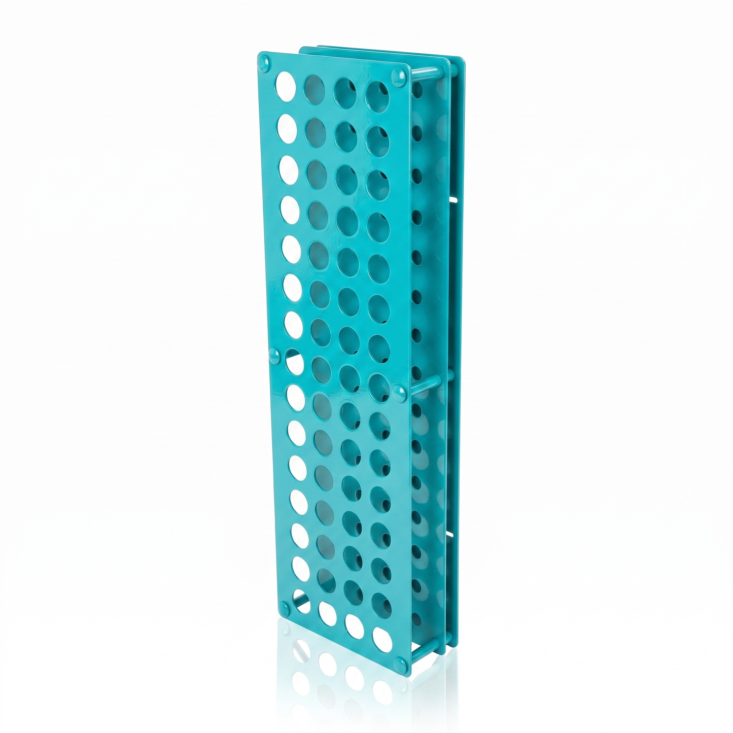 Turquoise Tattoo Ink Bottle Holder by GG Workshop — 60-hole powder-coated steel rack, angled product photo