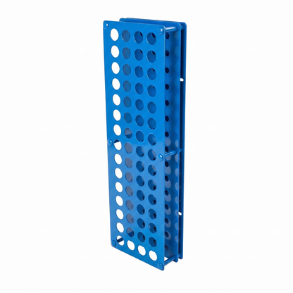 Wave blue Tattoo Ink Bottle Holder by GG Workshop — 60-hole powder-coated steel rack, angled product photo