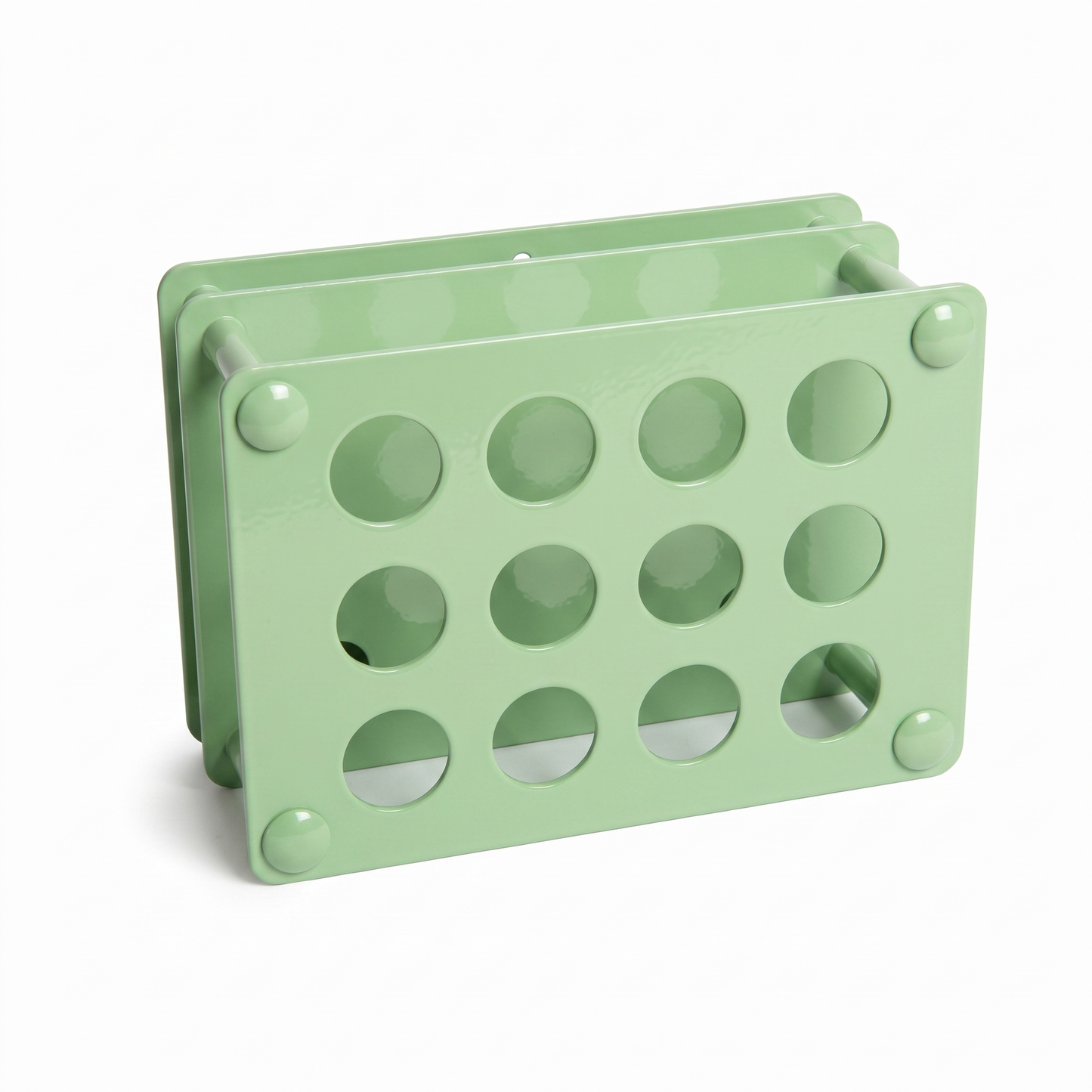 Pistachio green Tattoo Ink Bottle Holder by GG Workshop — 12-hole powder-coated steel rack, angled product photo