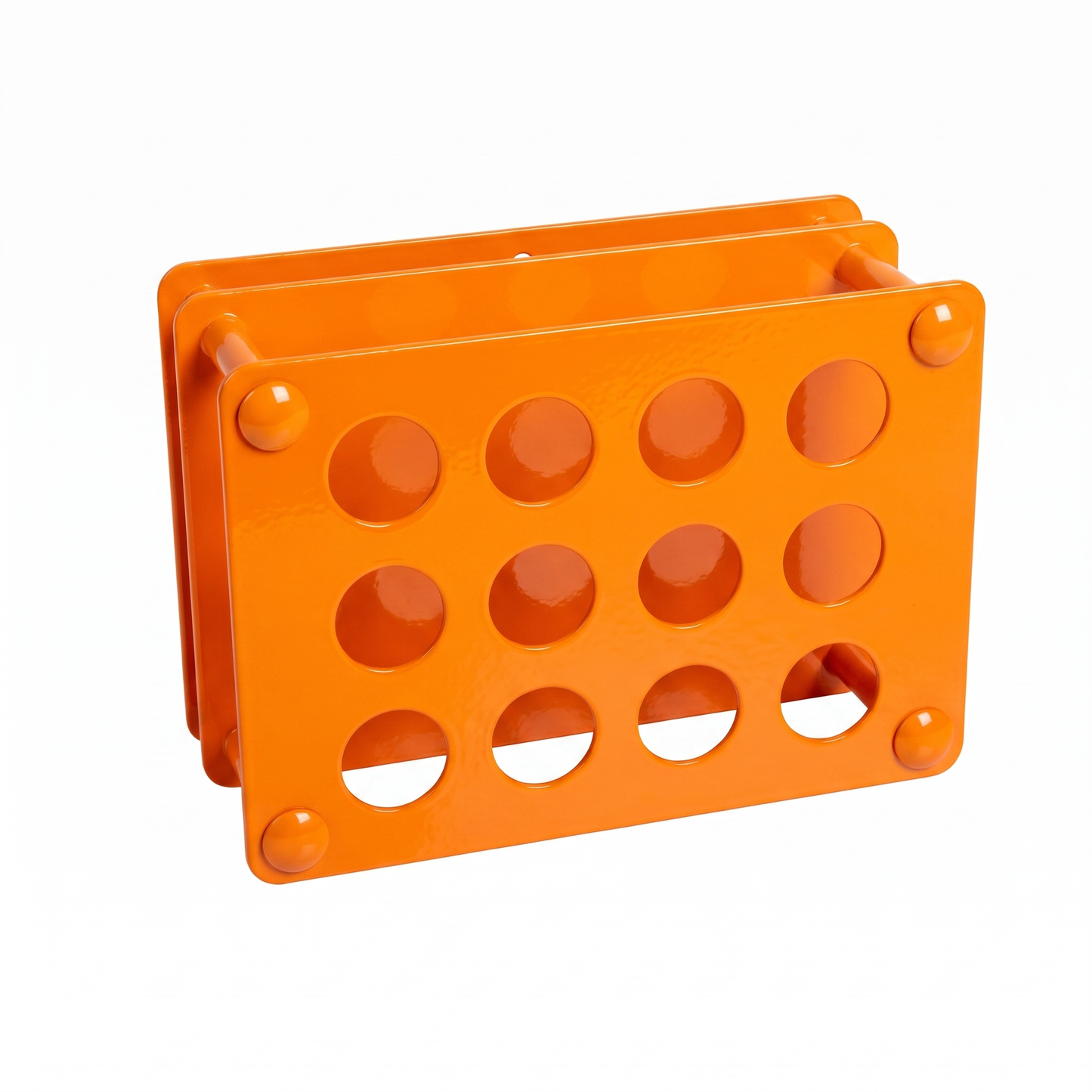 Orange Tattoo Ink Bottle Holder by GG Workshop — 12-hole powder-coated steel rack, angled product photo