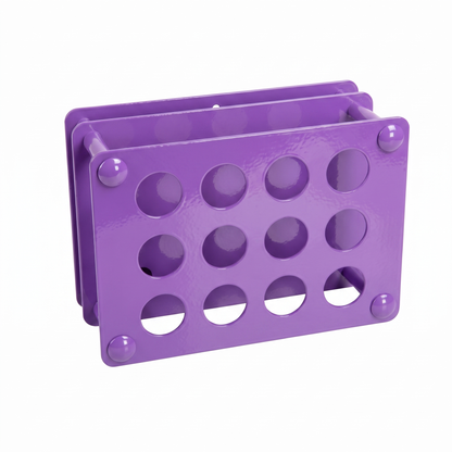 Purple pink violet Tattoo Ink Bottle Holder by GG Workshop — 12-hole powder-coated steel rack, angled product photo