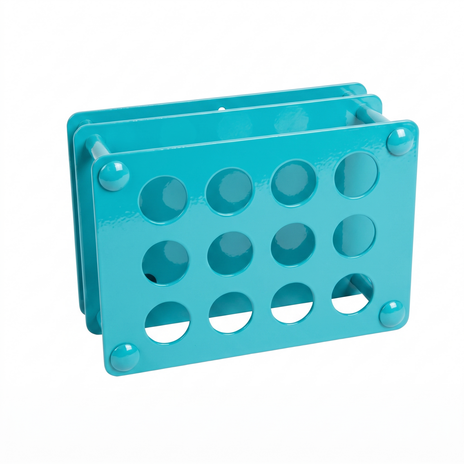 Turquoise Tattoo Ink Bottle Holder by GG Workshop — 12-hole powder-coated steel rack, angled product photo