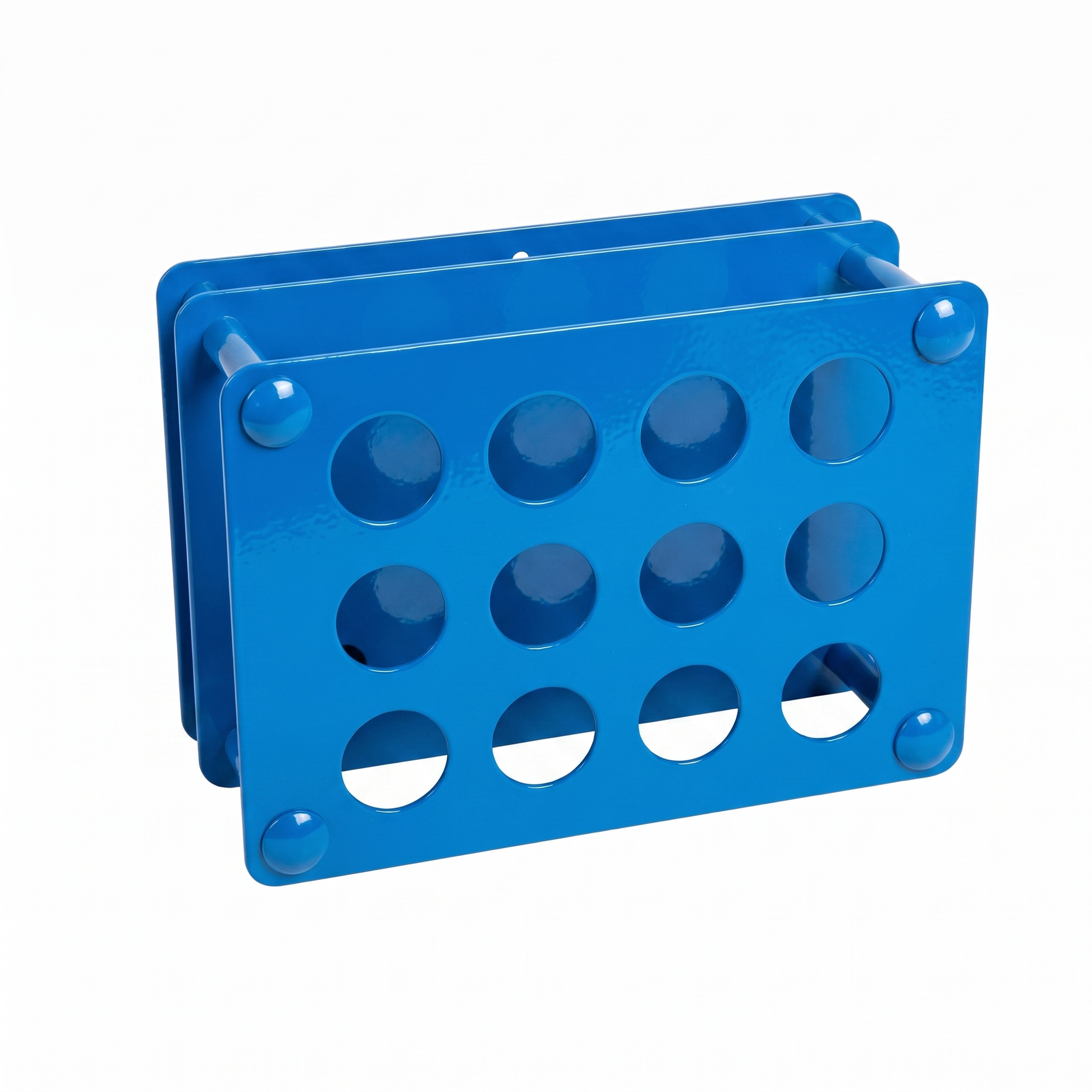 Wave blue Tattoo Ink Bottle Holder by GG Workshop — 12-hole powder-coated steel rack, angled product photo