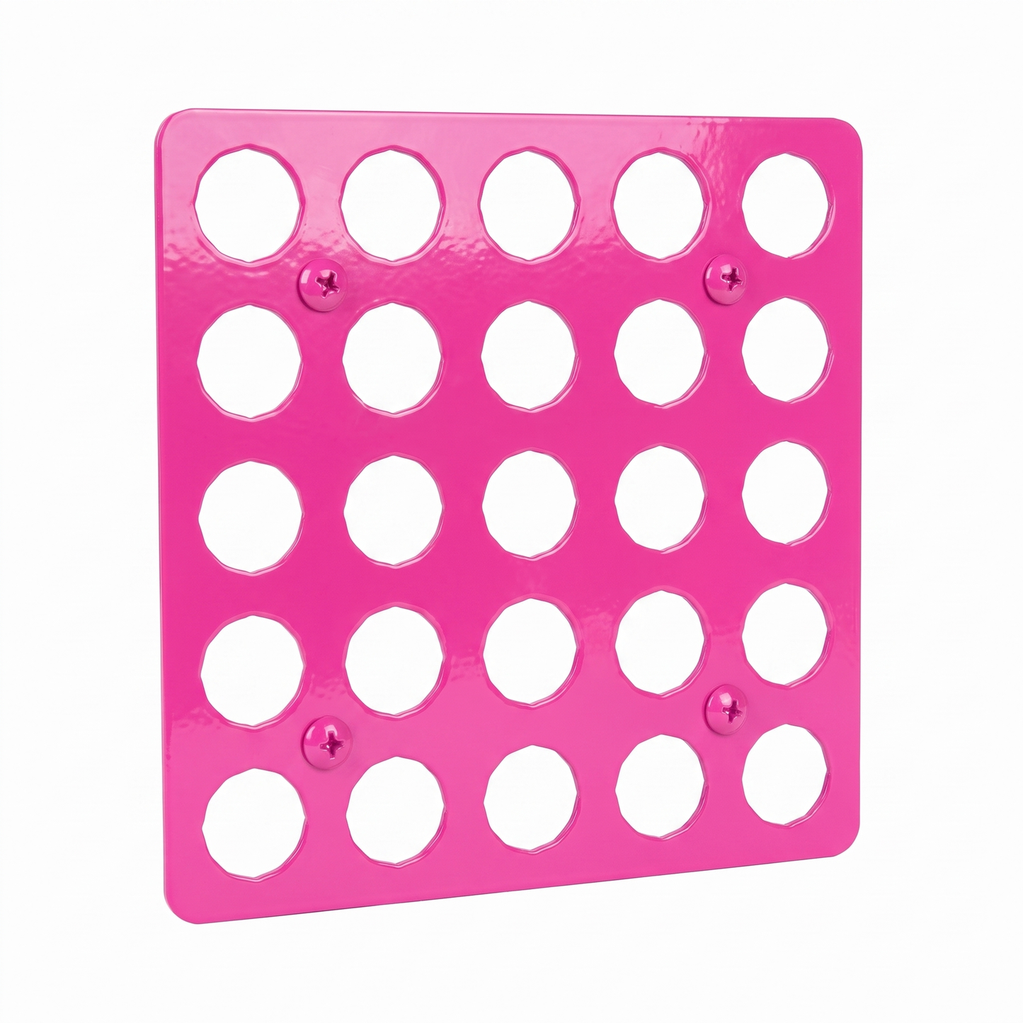 Max Pink bright pink Tattoo Ink Bottle Holder by GG Workshop — 25-hole powder-coated steel plate, product photo