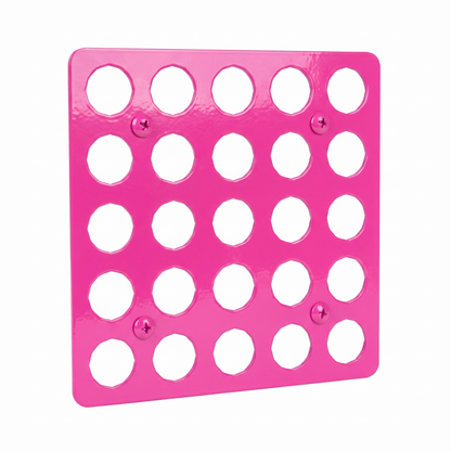 Max Pink bright pink Tattoo Ink Bottle Holder by GG Workshop — 25-hole powder-coated steel plate, product photo