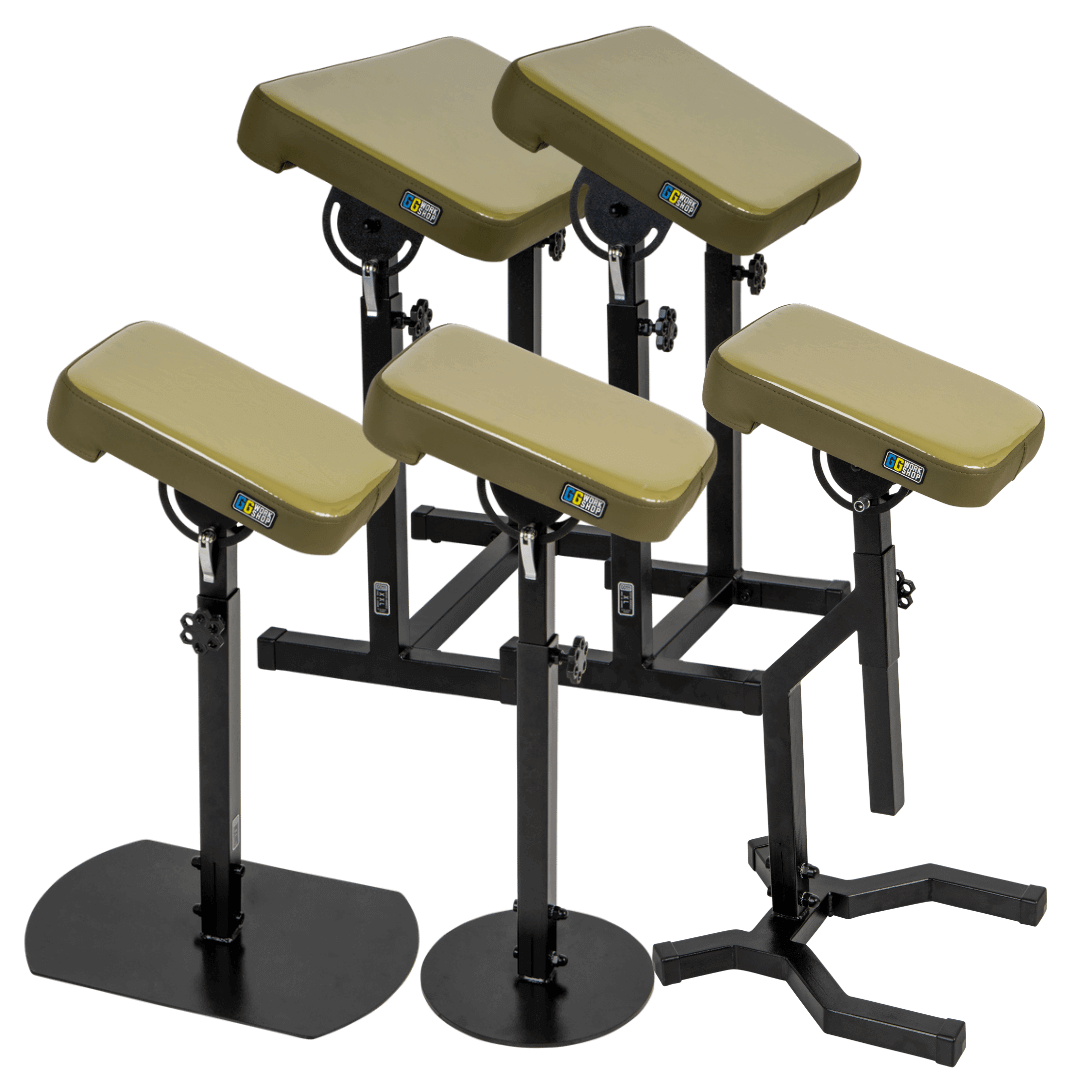 Multiple adjustable tattoo armrests with vinyl pillows, customizable tattoo arm rests, tattoo pillows for clients, and tattoo pillow sets.